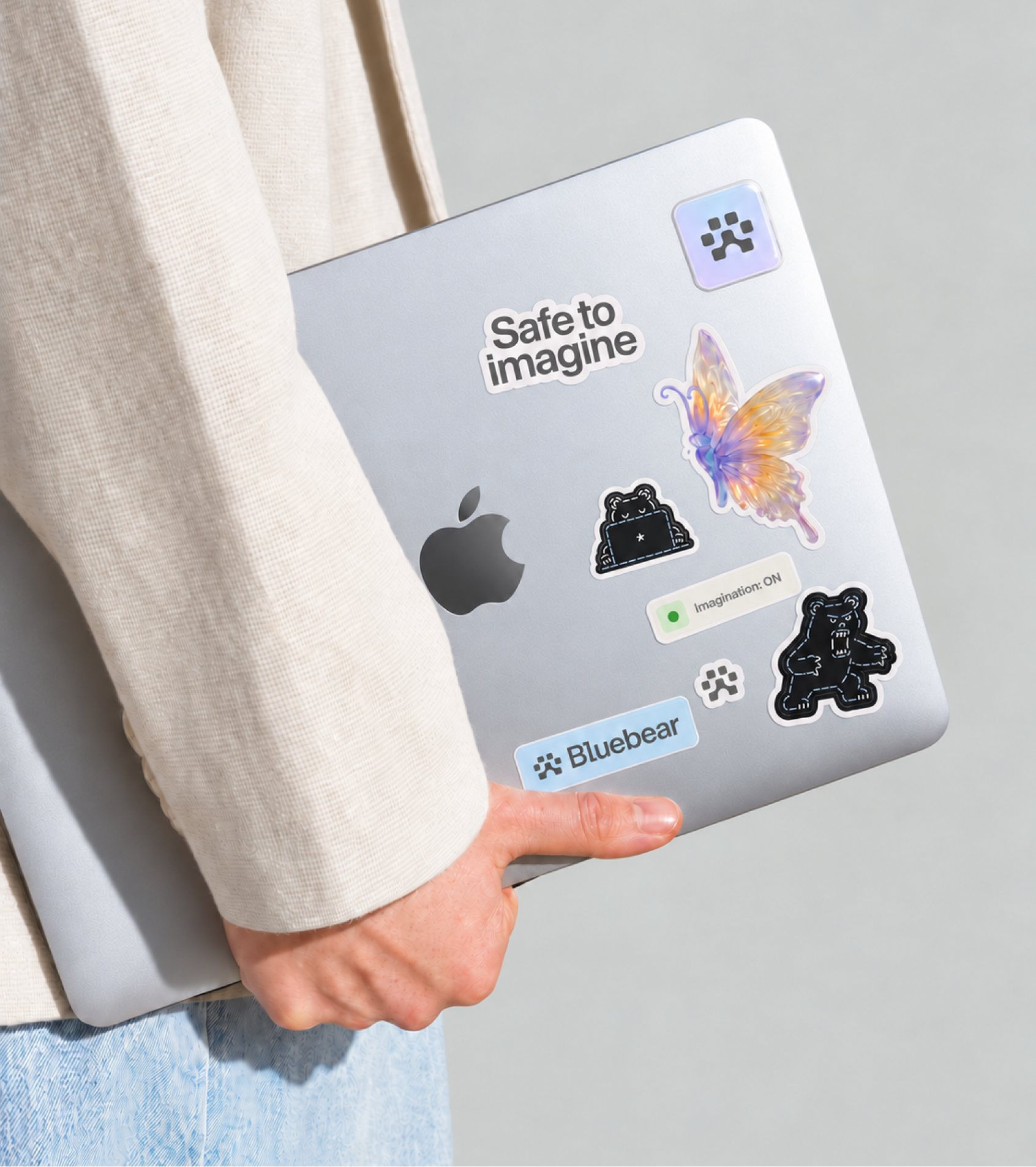 Bluebear stickers on a laptop