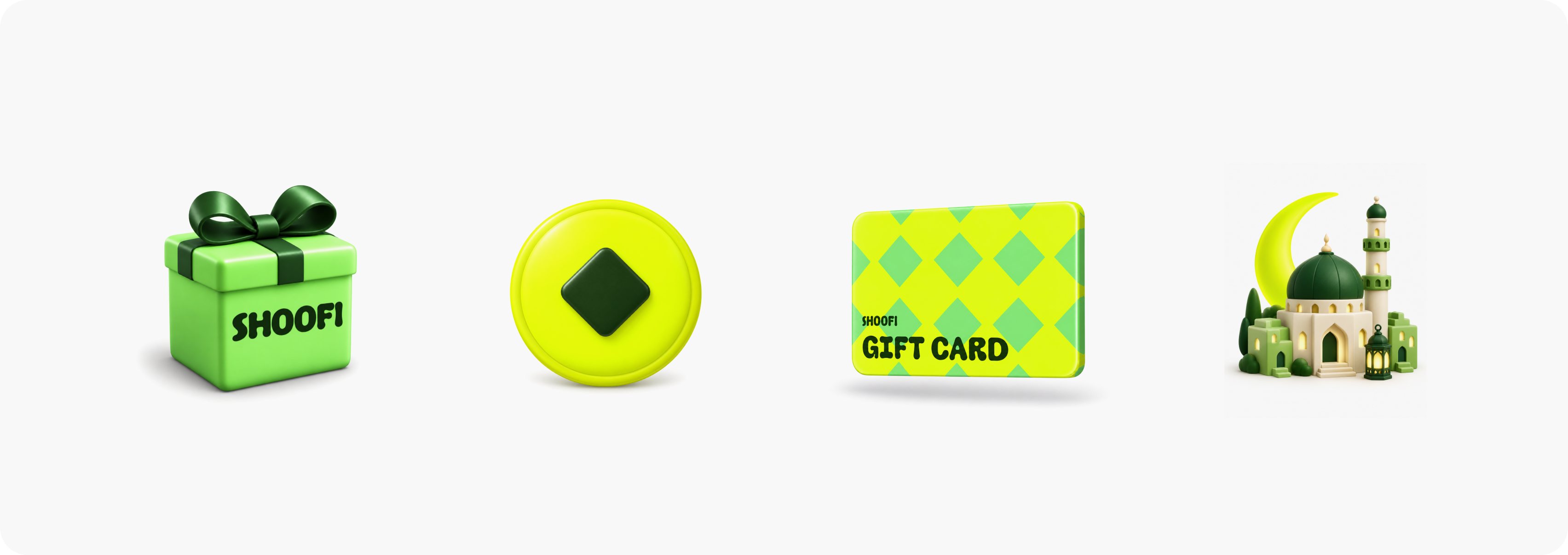 Gift box, coin, gift card and town models
